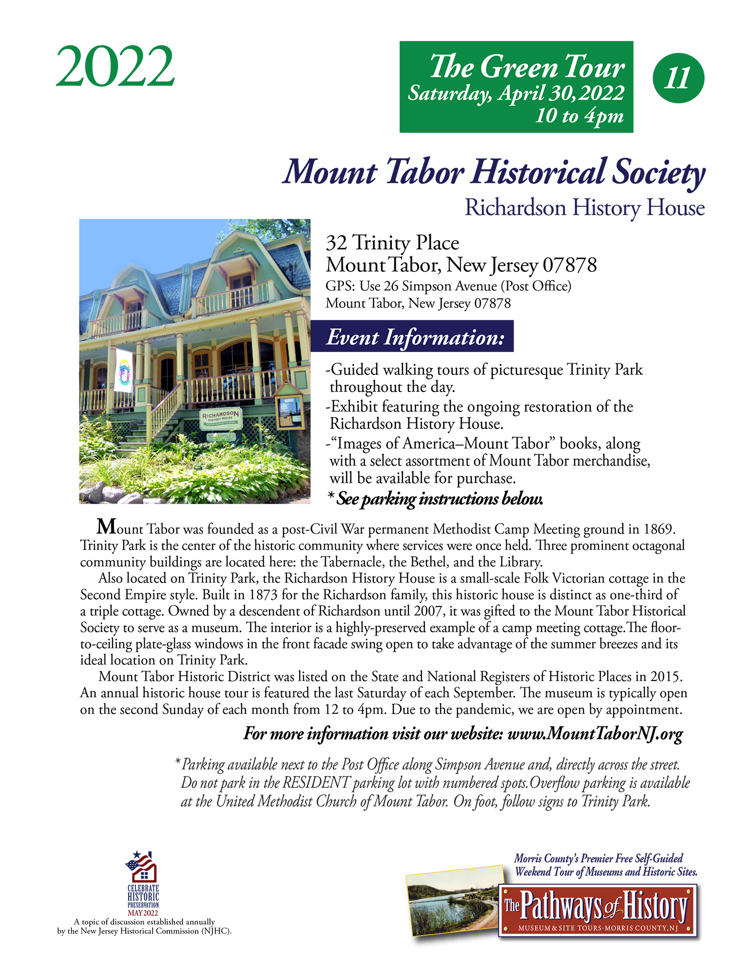 Pathways of History Weekend Mount Tabor Historical Society